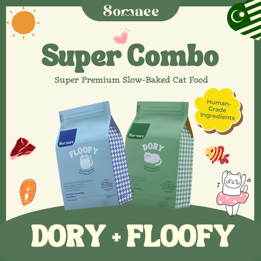 (PRE-ORDER-Ship by 10/10) [Super Combo] Somaee FLOOFY 2KG + DORY 2KG Natural Baked Cat Dry Food